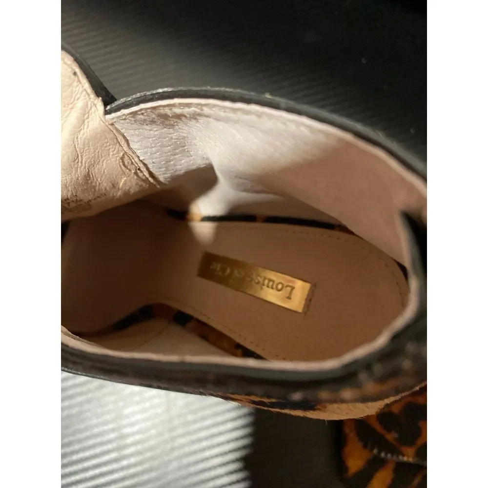 Louise et Cie Lo Lander 3 Leopard Bootie Calf Pony Hair‎ Fur Peep Heel Zip Gold